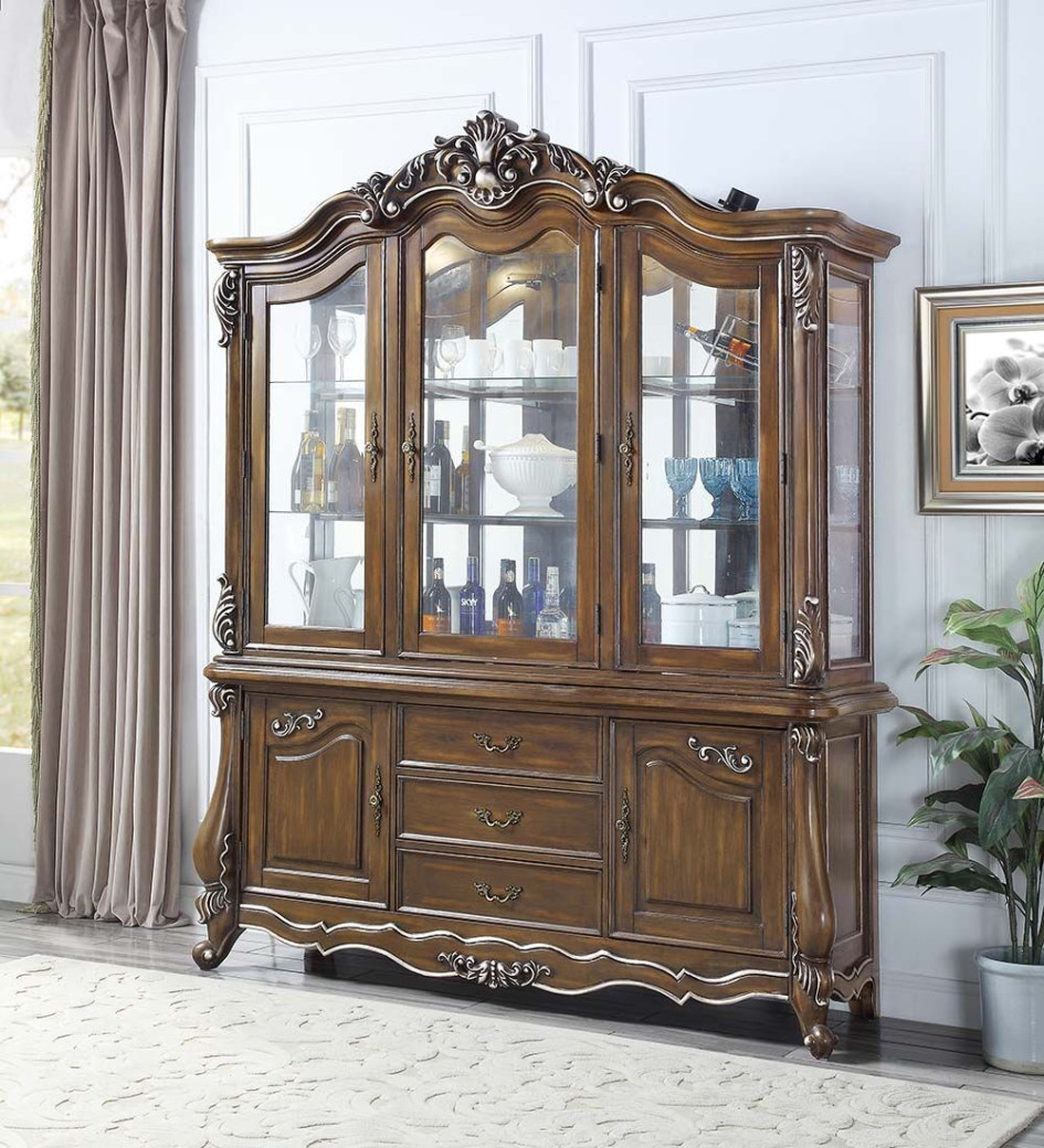 DN01357 7PC Antique Oak Finish Dining w/double Pedestal Table Latisha Collection By Acme Furniture
