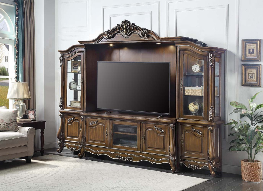 LV01355 Antique Oak Finish Entertainment Center Latisha Collection By Acme Furniture