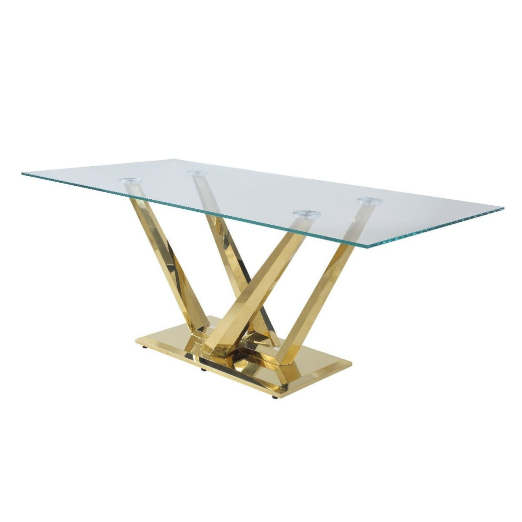 DN00219 Clear Glass Top Gray Velvet & Gold Finish Barnard Collection by Acme Furniture