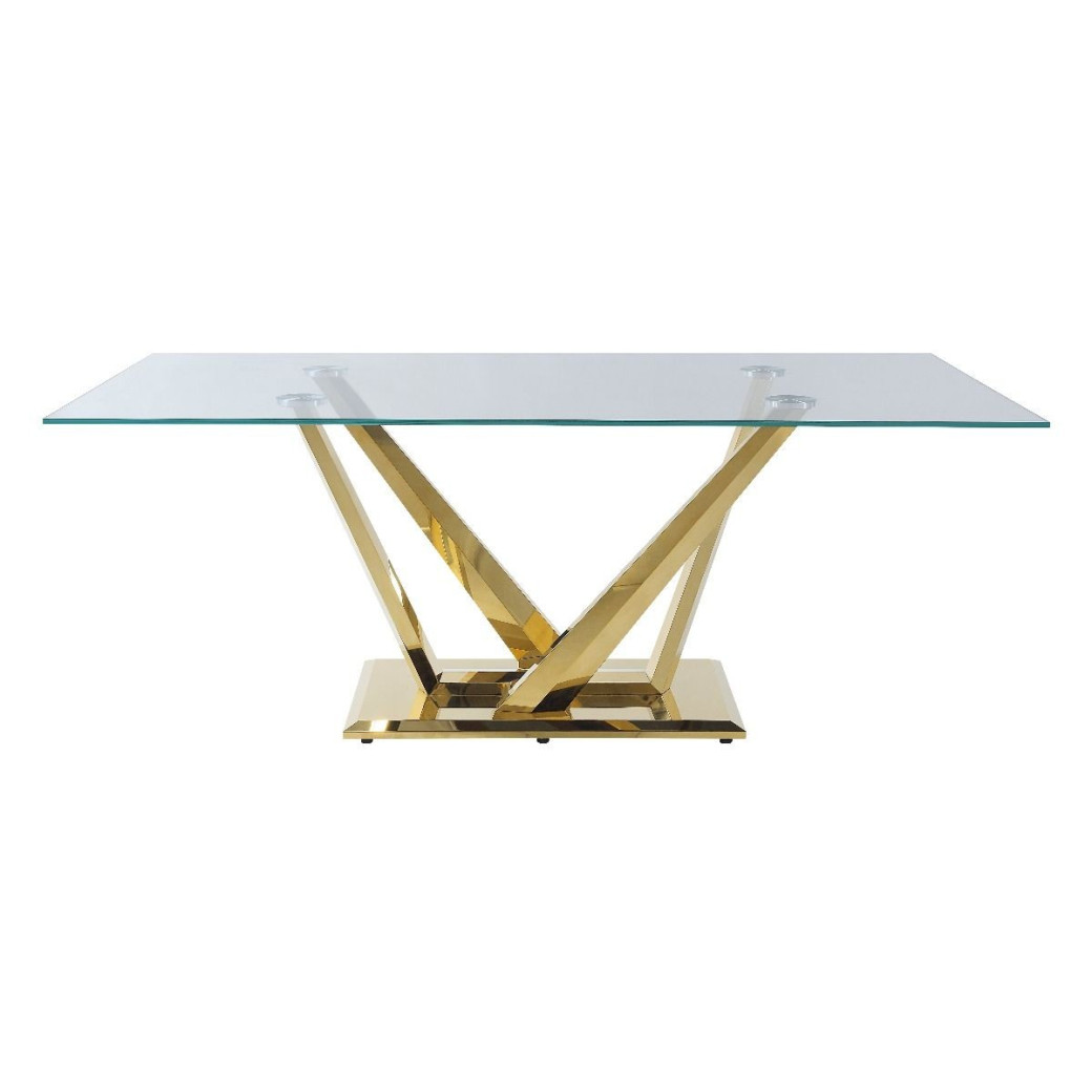 DN00219 Clear Glass Top Gray Velvet & Gold Finish Barnard Collection by Acme Furniture