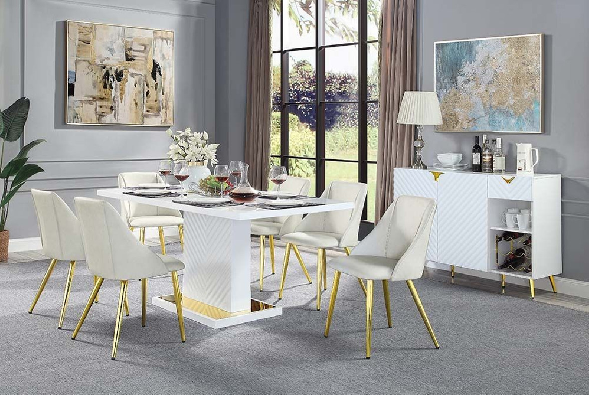 DN01258  White PU & White High Gloss Finish Dining Table Gaines Collection By Acme Furniture