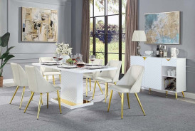 DN01258  White PU & White High Gloss Finish Dining Table Gaines Collection By Acme Furniture