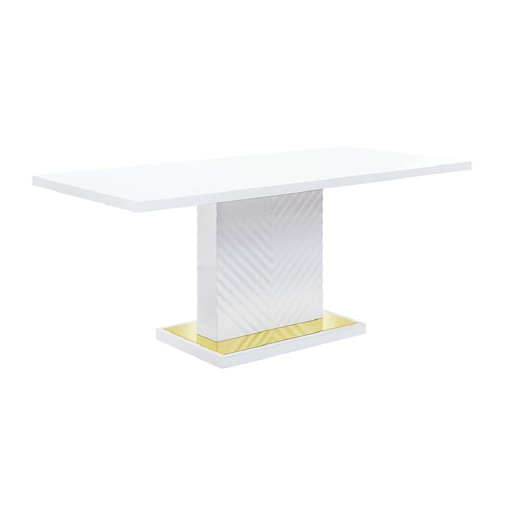 DN01258  White PU & White High Gloss Finish Dining Table Gaines Collection By Acme Furniture