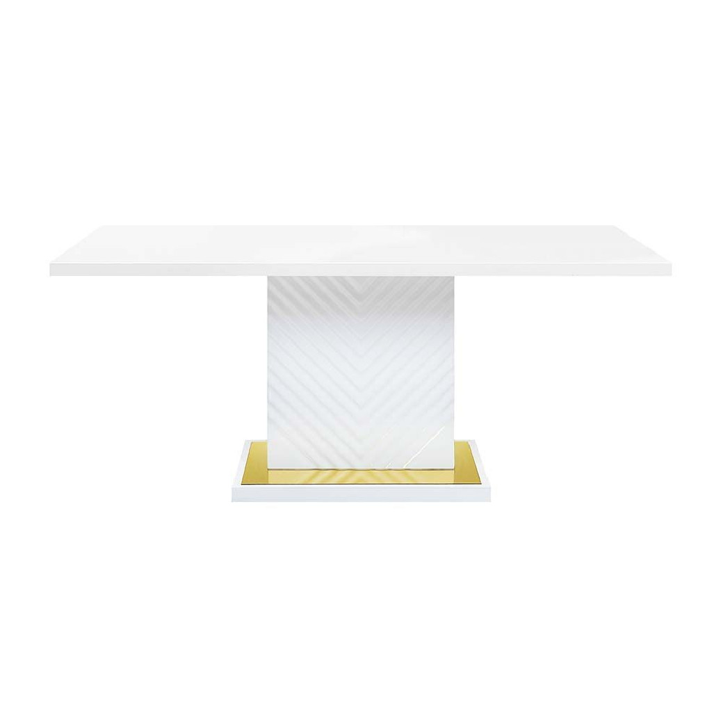 DN01258  White PU & White High Gloss Finish Dining Table Gaines Collection By Acme Furniture