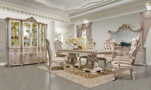 HD 9086 Dining Set Long Table Homey Design Victorian, European & Classic Design