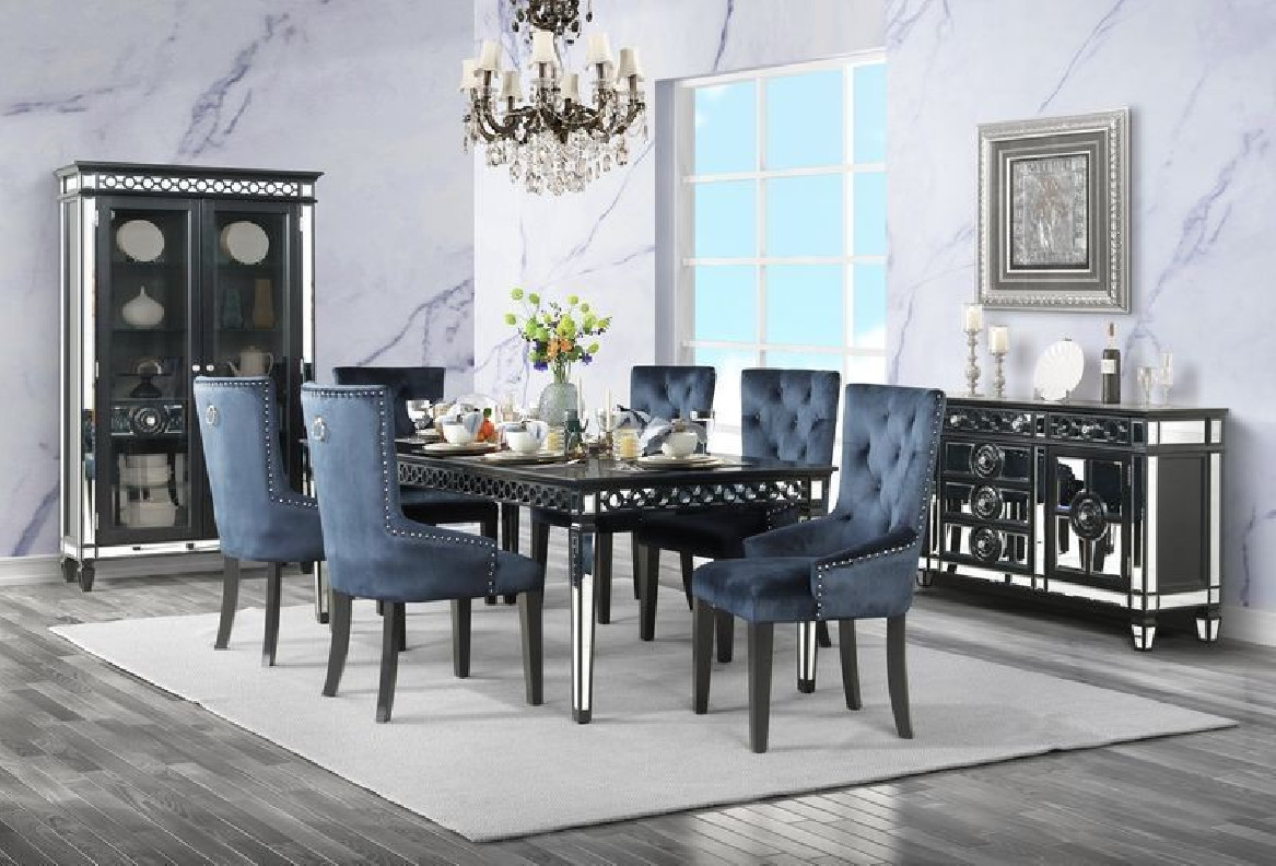 DN00590 Mirrored  & Black Dining Set Varian collection by Acme Furniture