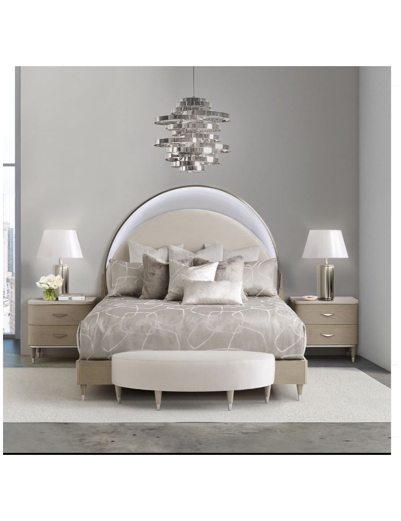 Eclipse Bedroom Set Collection By Michael Amini .Upholstered Bed W/LightsEclipse Collection By Michae l Amini
