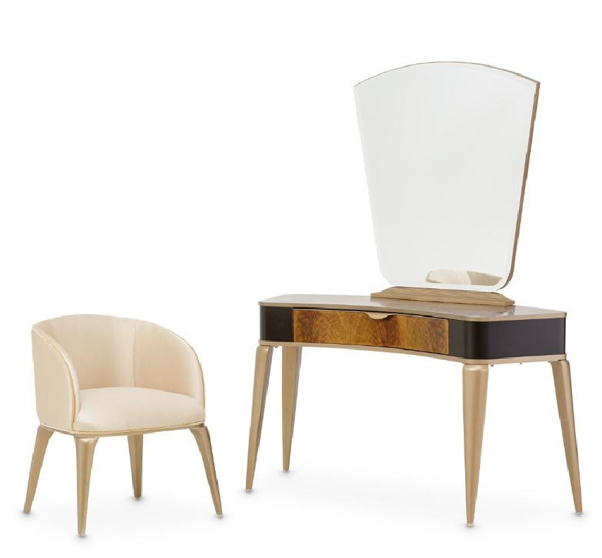 Vanity & Mirror Malibu Crest Crotch Mahogany Collection By Michael Amini
