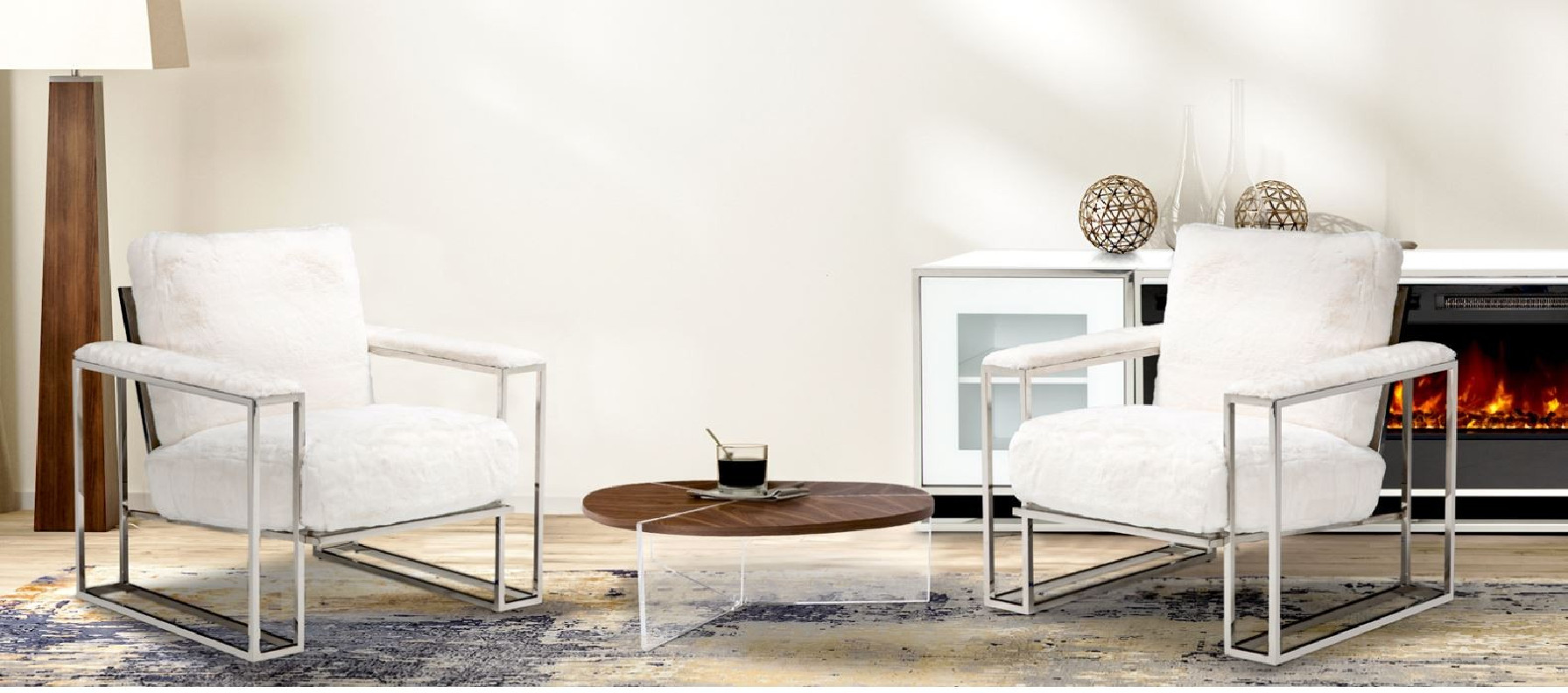 Astro Faux Fur Chair Stainless-steel Trance Collection By Michael Amini