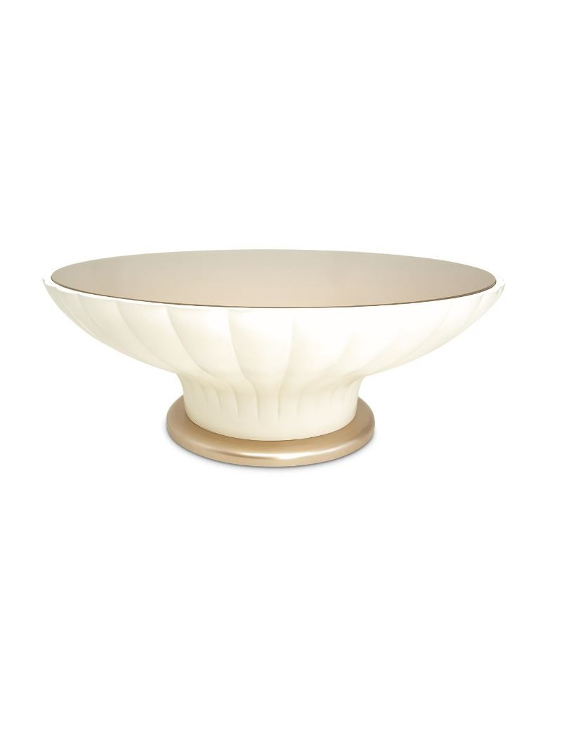 Round Scalloped Cocktail Table W/Glass La Rachelle Collection By Michael Amini