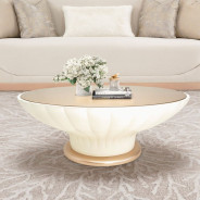 Round Scalloped Cocktail Table W/Glass La Rachelle Collection By Michael Amini