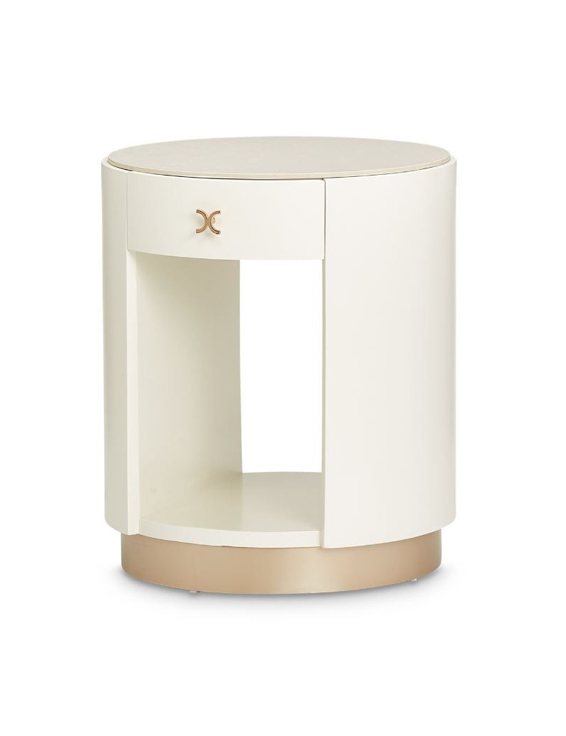 Round End Table W/ Marble Top  Champagne La Rachelle Collection By Michael Amini