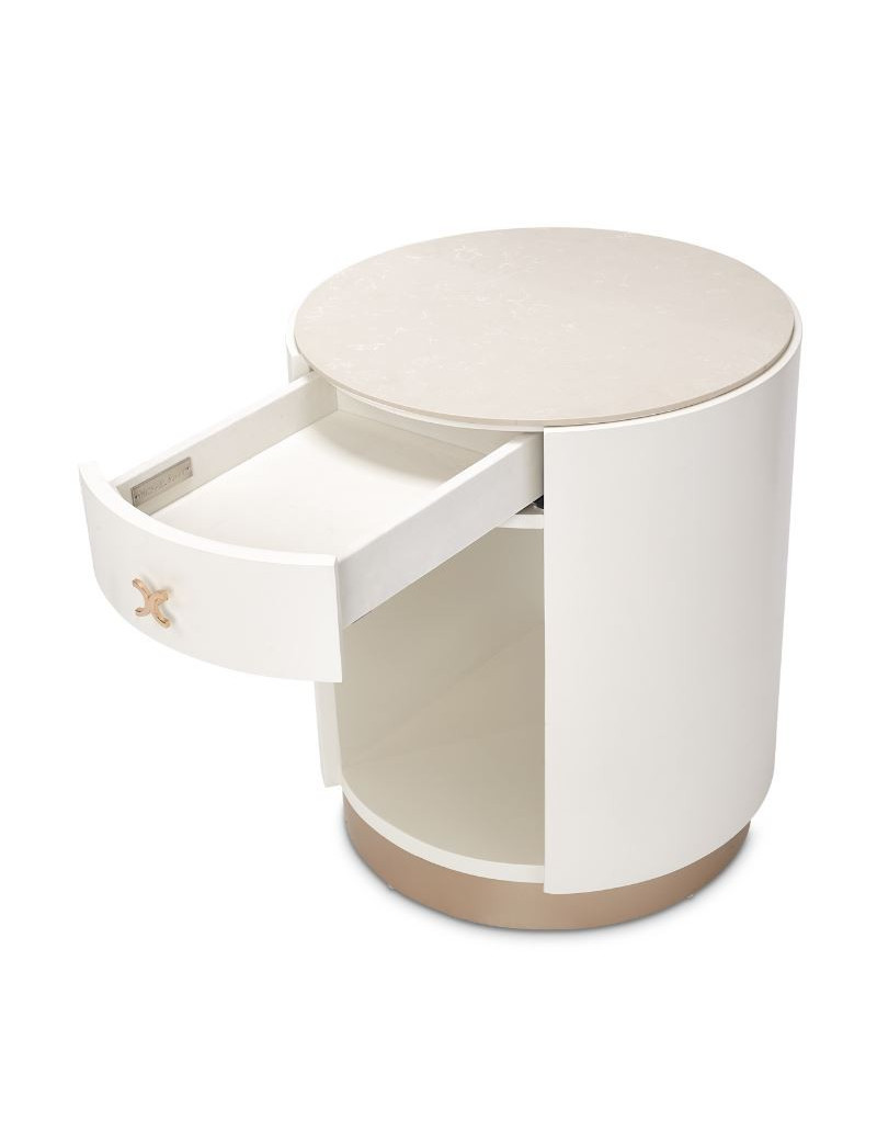 Round End Table W/ Marble Top  Champagne La Rachelle Collection By Michael Amini