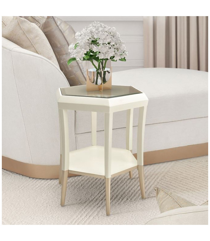 Hexagon Accent Table Medium Champagne La Rachelle Collection By Michael Amini