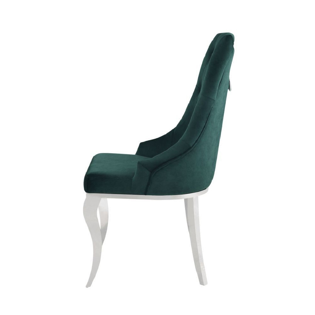 70140 7PC Dining Set Contemporary Style Metal Base Green Upholstery by Acme Furniture
