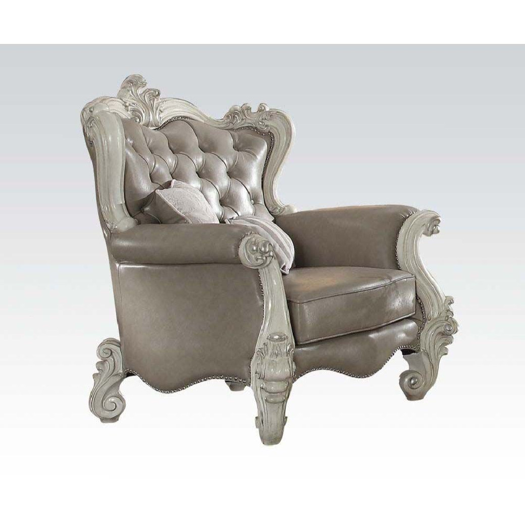 52125 2PC Sofa & Loveseat Versailles Vintage Gray Pu & Bone white Finish Versailles By Acme