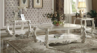 52125 2PC Sofa & Loveseat Versailles Vintage Gray Pu & Bone white Finish Versailles By Acme