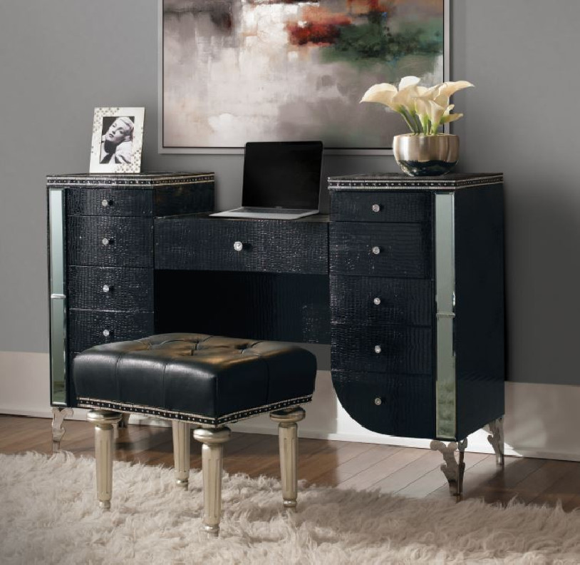 Vanity Bench Black Iguana Hollywood Swank Collection By Michael Amini