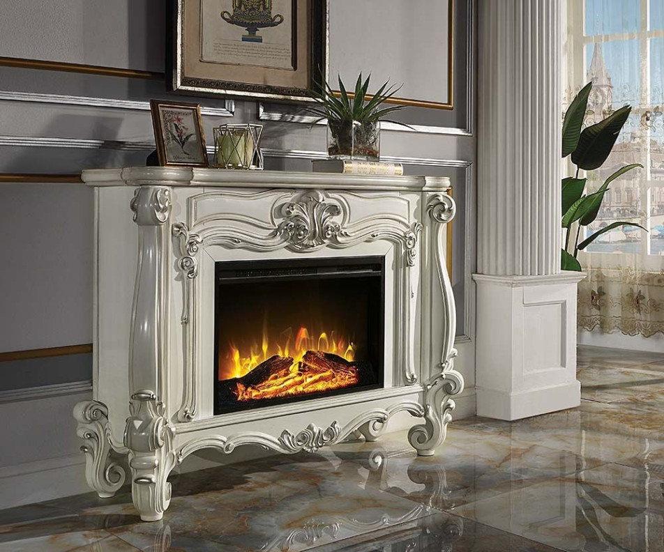 AC01316 Bone White Finish Fireplace Versailles Collection By Acme Furniture