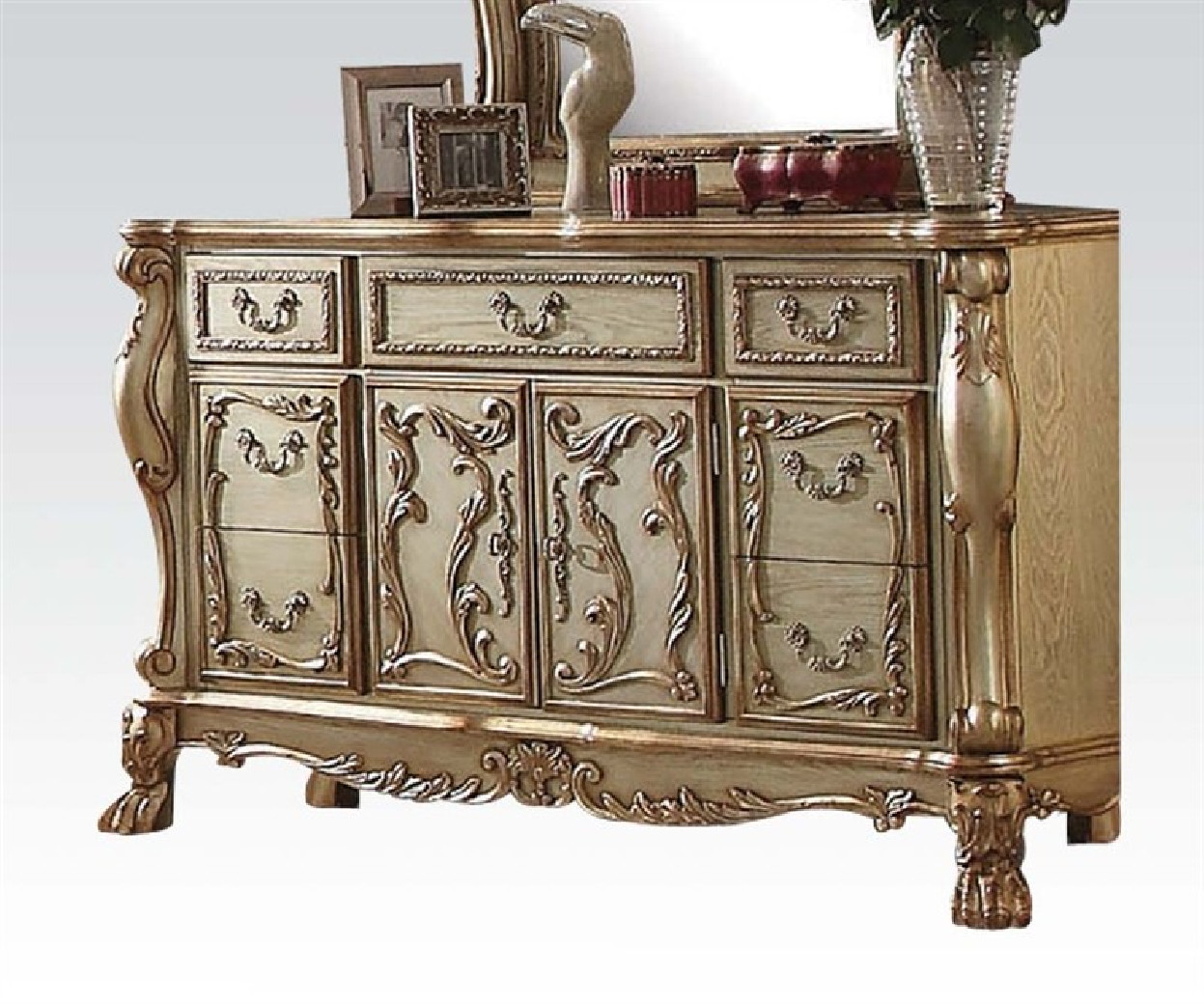 63150 Rectangular  Dining Set Gold Patina Finish Dresden Collection by Acme Furniture
