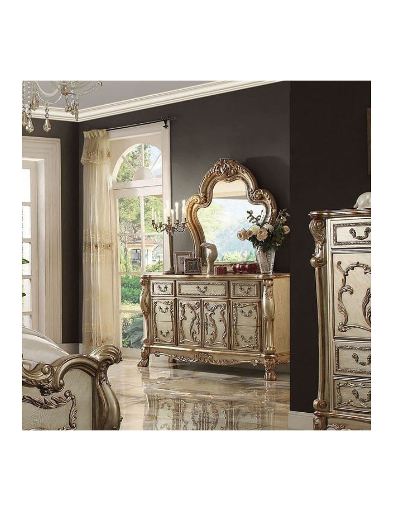 63150 Rectangular  Dining Set Gold Patina Finish Dresden Collection by Acme Furniture