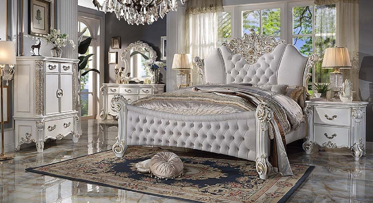 BD01336 Ivory Fabric & Antique Pearl Finish Bed Vendome Collection By Acme Furniture