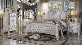 BD01336 Ivory Fabric & Antique Pearl Finish Bed Vendome Collection By Acme Furniture