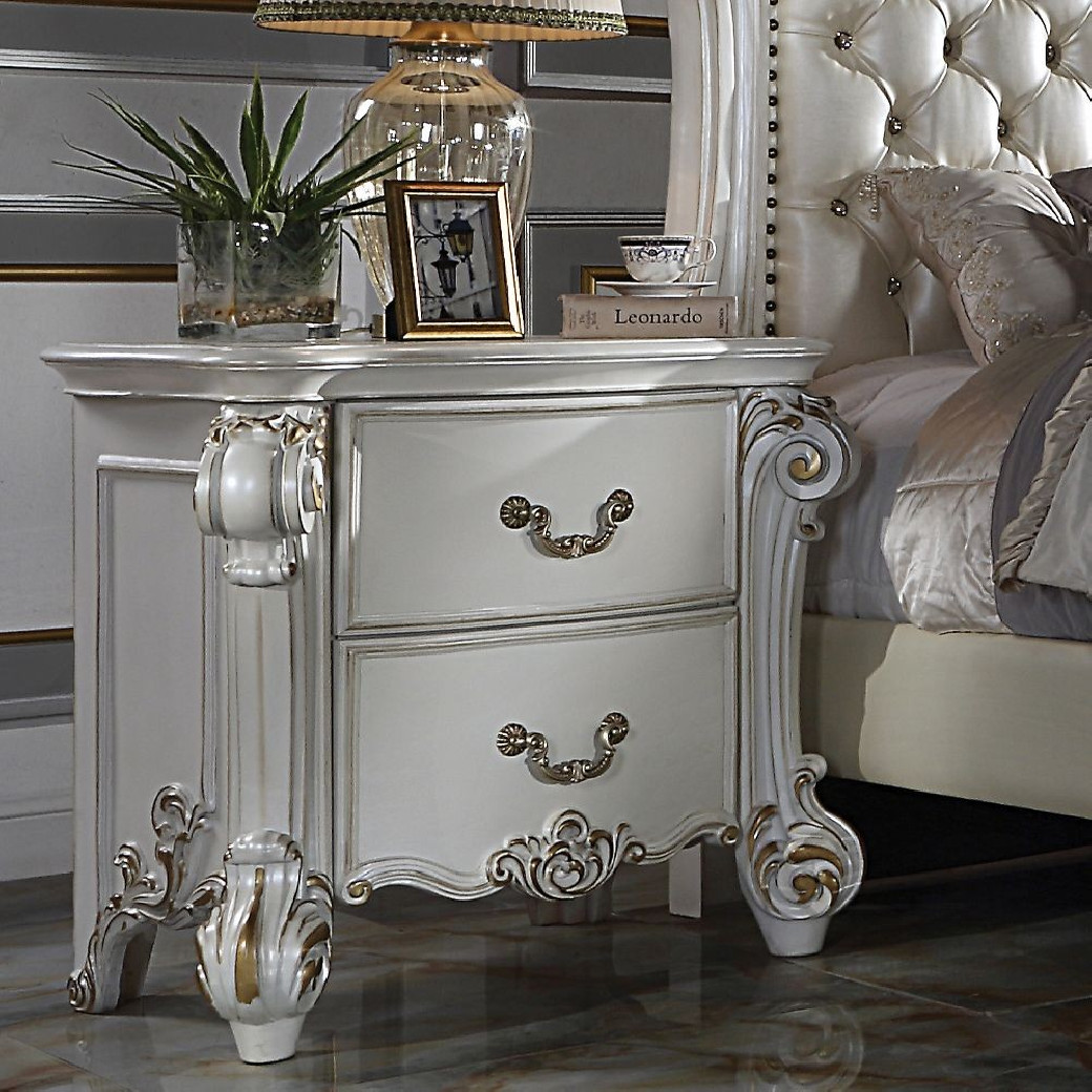 BD01336 Ivory Fabric & Antique Pearl Finish Bed Vendome Collection By Acme Furniture