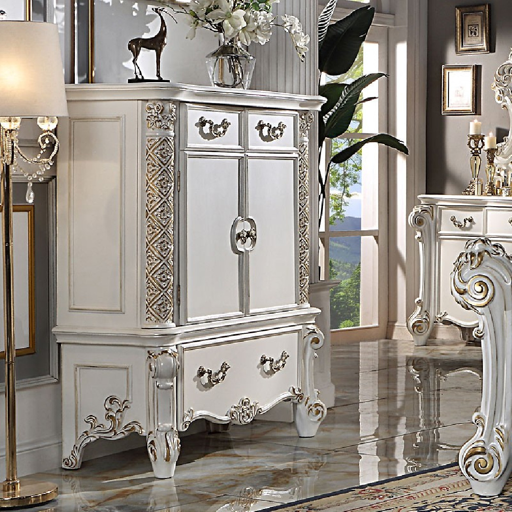 BD01336 Ivory Fabric & Antique Pearl Finish Bed Vendome Collection By Acme Furniture
