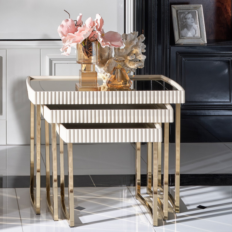 LFR-LSBN224-140 Nesting Tables Silken Matte Cream Lisbon Collection By Michael Amini