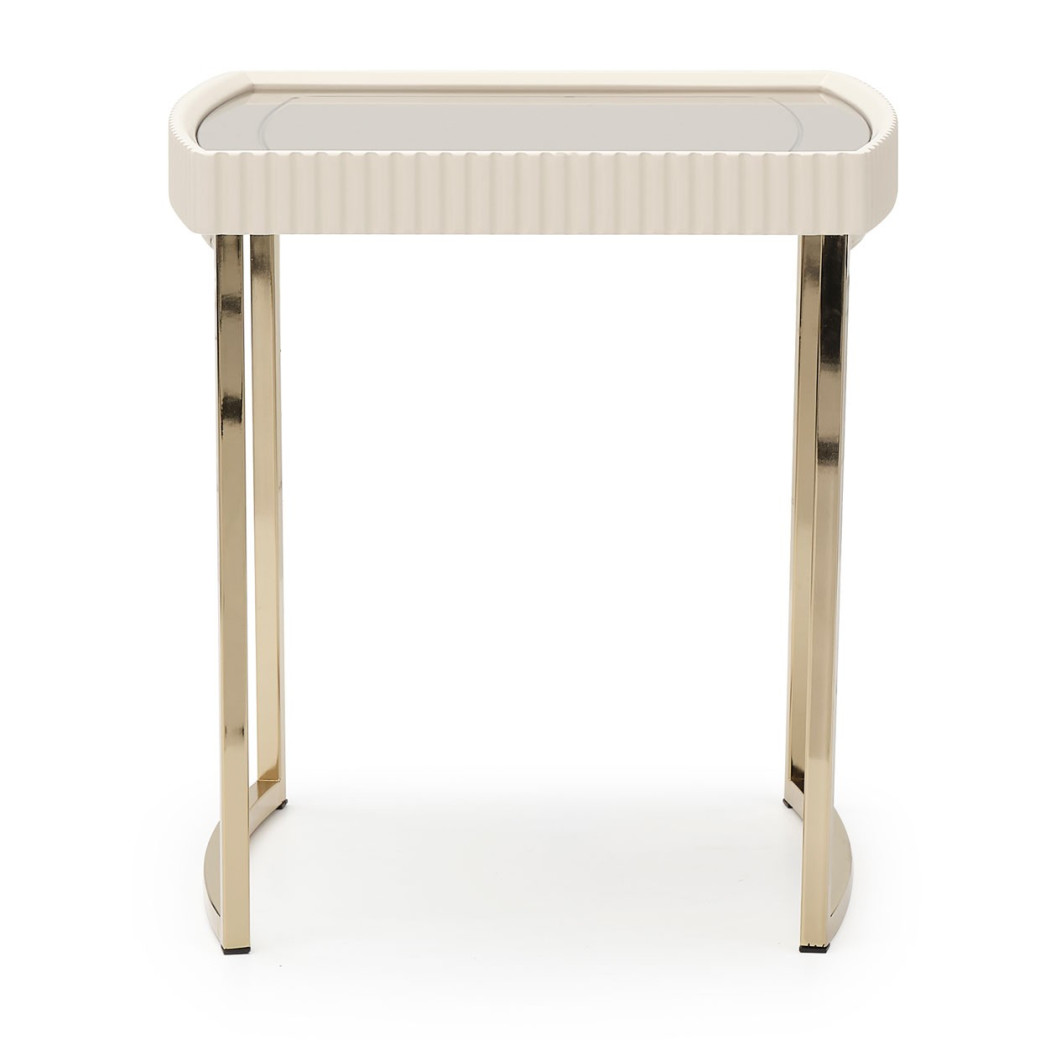 LFR-LSBN202-140 End Table Silken Matte Cream Lisbon Opal Gold Collection By Michael Amini