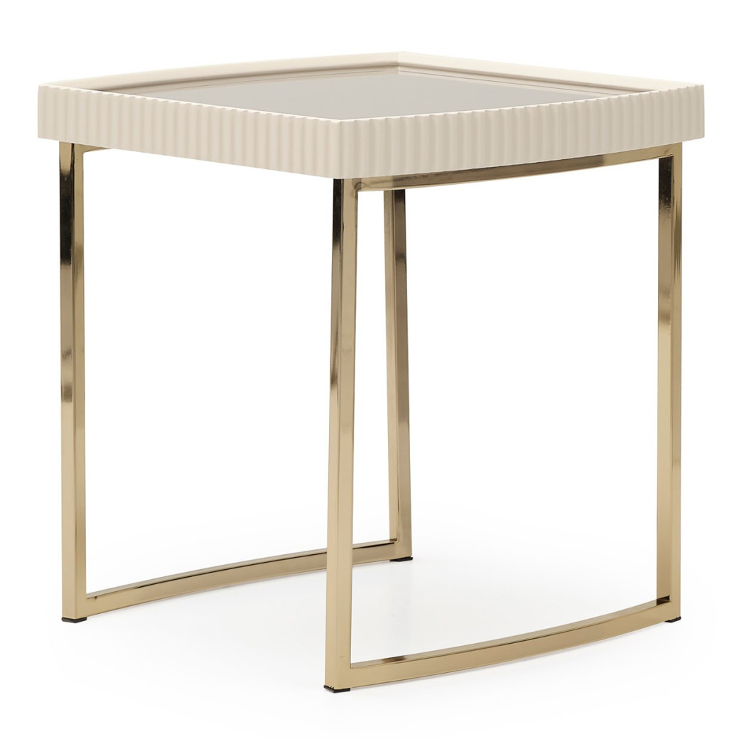 LFR-LSBN202-140 End Table Silken Matte Cream Lisbon Opal Gold Collection By Michael Amini