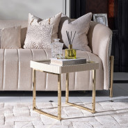 LFR-LSBN202-140 End Table Silken Matte Cream Lisbon Opal Gold Collection By Michael Amini
