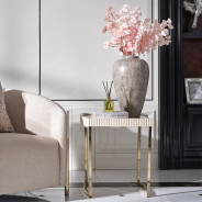 LFR-LSBN202-140 End Table Silken Matte Cream Lisbon Opal Gold Collection By Michael Amini