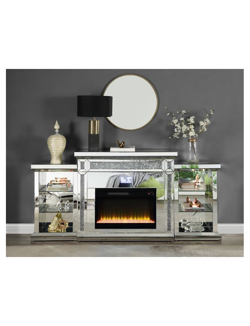 AC00518 Noralie Collection Mirrored & Faux Diamonds. LED  Fireplace By Acme Furniture