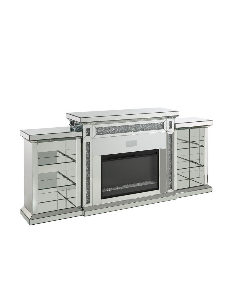 AC00518 Noralie Collection Mirrored & Faux Diamonds. LED  Fireplace By Acme Furniture