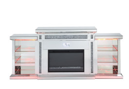 AC00518 Noralie Collection Mirrored & Faux Diamonds. LED  Fireplace By Acme Furniture