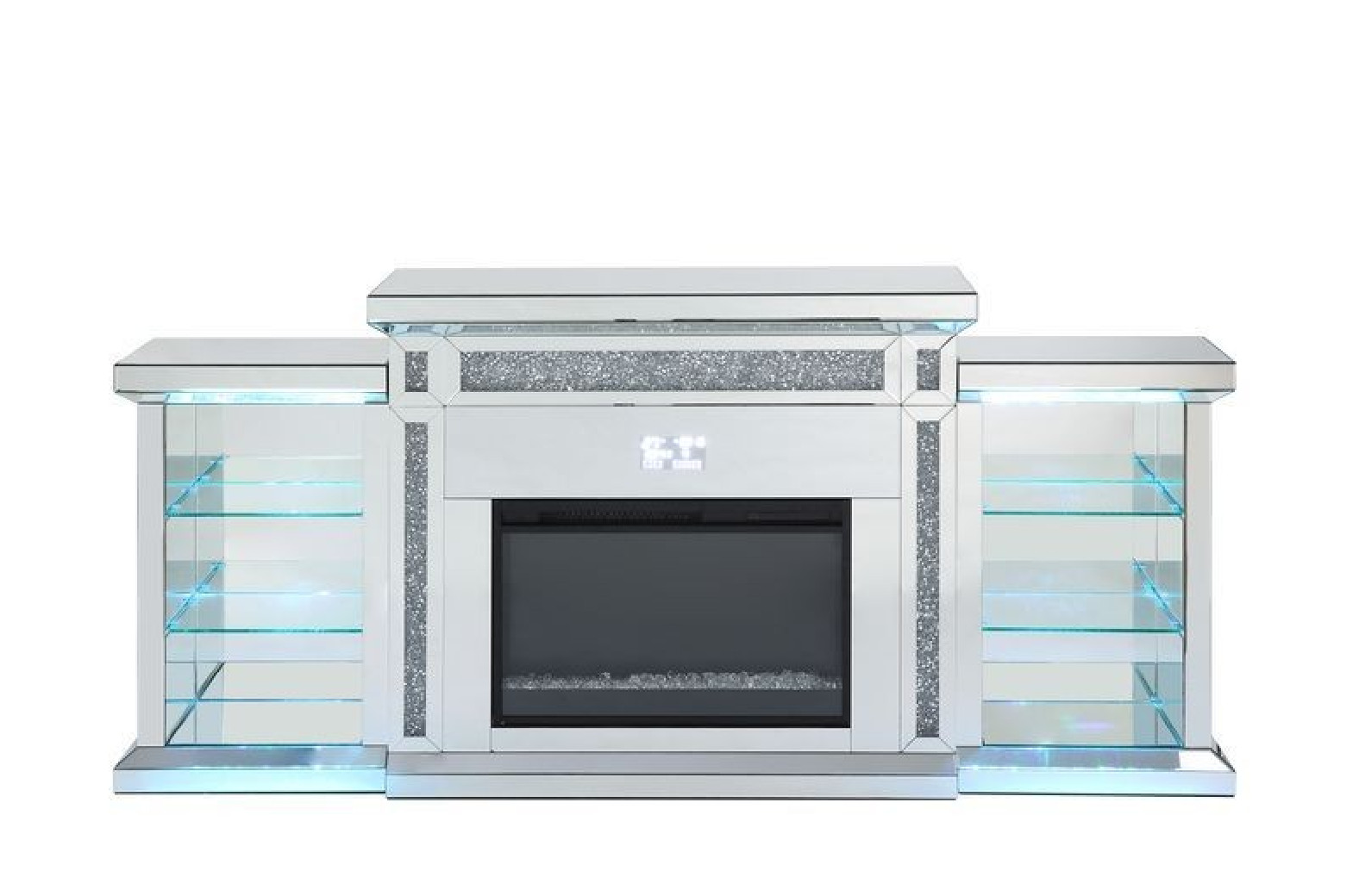 AC00518 Noralie Collection Mirrored & Faux Diamonds. LED  Fireplace By Acme Furniture