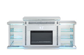 AC00518 Noralie Collection Mirrored & Faux Diamonds. LED  Fireplace By Acme Furniture