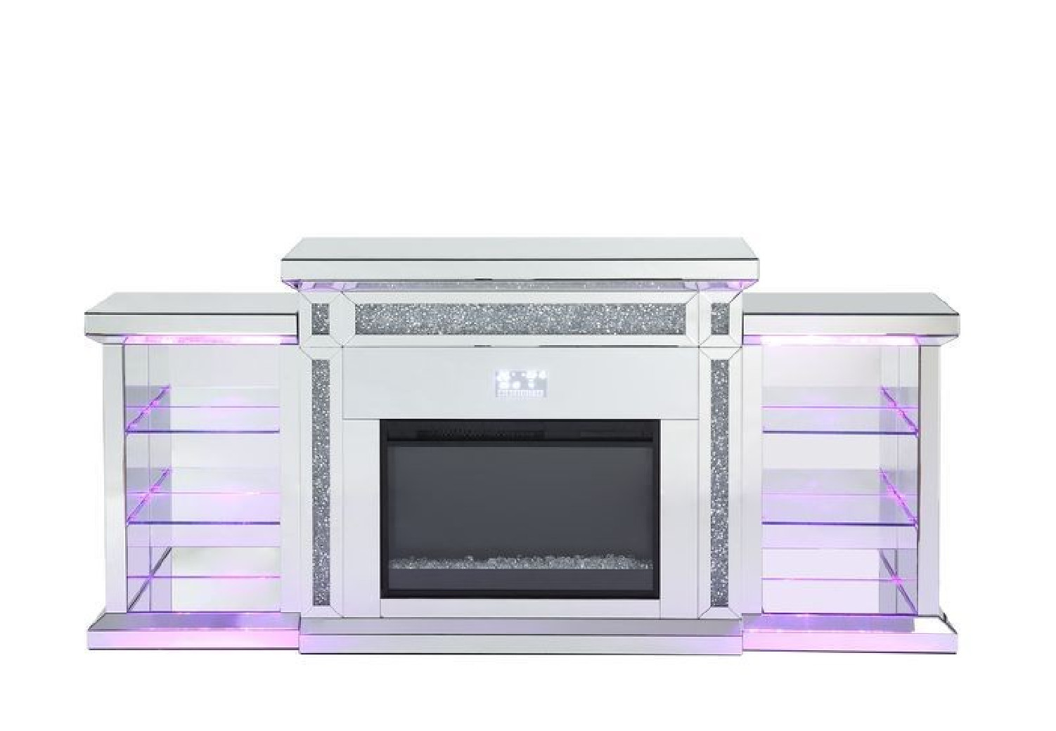 AC00518 Noralie Collection Mirrored & Faux Diamonds. LED  Fireplace By Acme Furniture