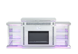AC00518 Noralie Collection Mirrored & Faux Diamonds. LED  Fireplace By Acme Furniture