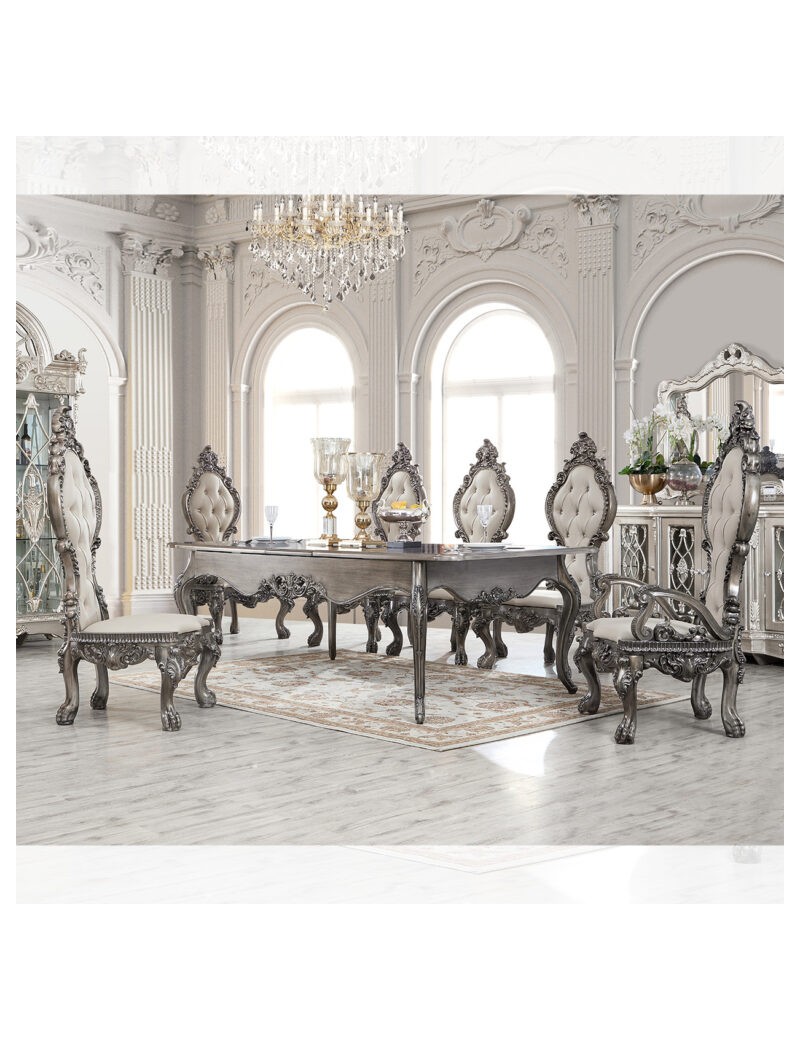 HD 13012GR Homey Design Long Dining Table Victorian Style Antiqued