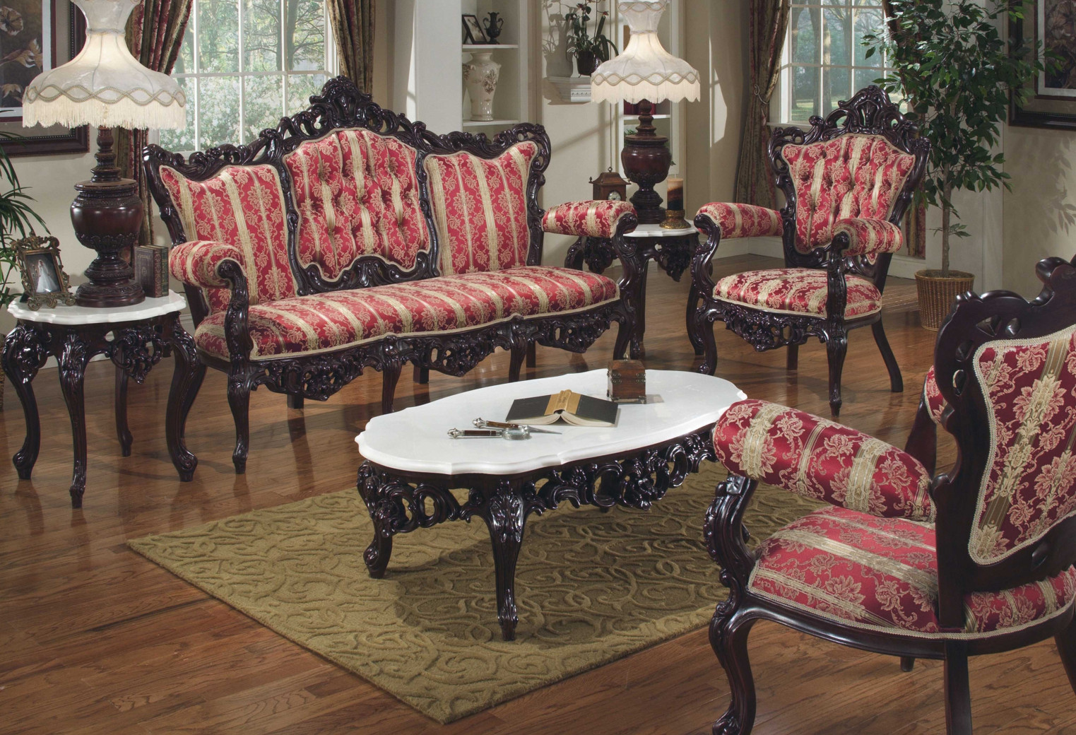 611 AJ Floral Fabric Polrey French Provincial Style Living Room