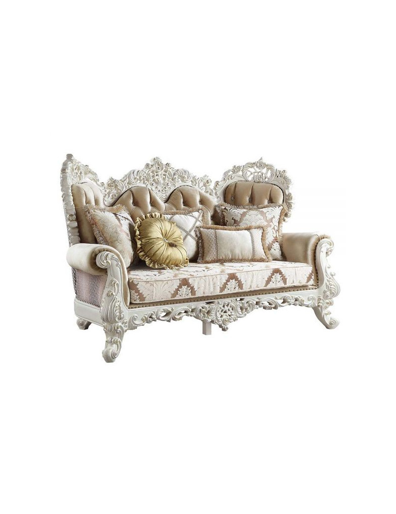 LV00803 Lavish Classic Beige PU & Antique White Finish Living Room Vanaheim Collection By Acme Furniture