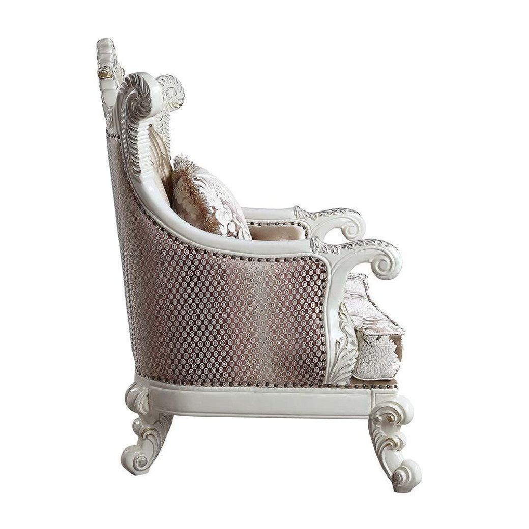 LV00803 Lavish Classic Beige PU & Antique White Finish Living Room Vanaheim Collection By Acme Furniture