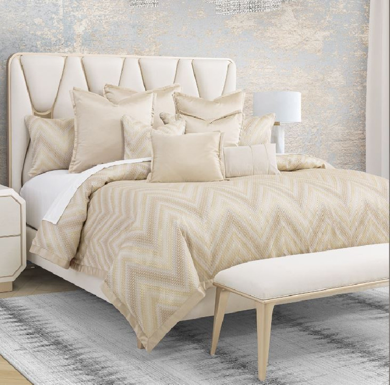 Infinity 9PC Queen Duvet Set Gold  By Michael Amini BCS-QD09-INFNTY-GLD