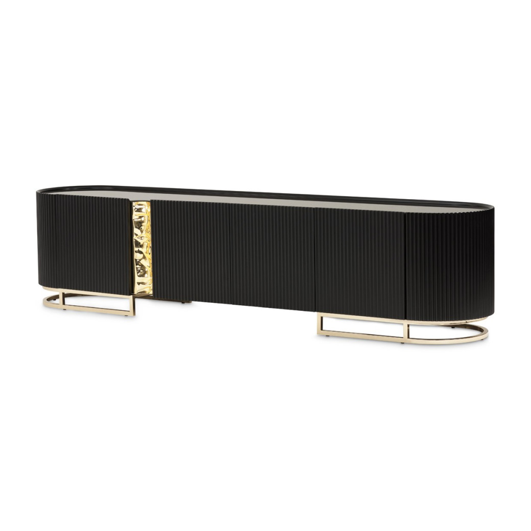 LFR-LSBN081-826 Media Cabinet Silken Matte Black Lisbon Collection By Michael Amini