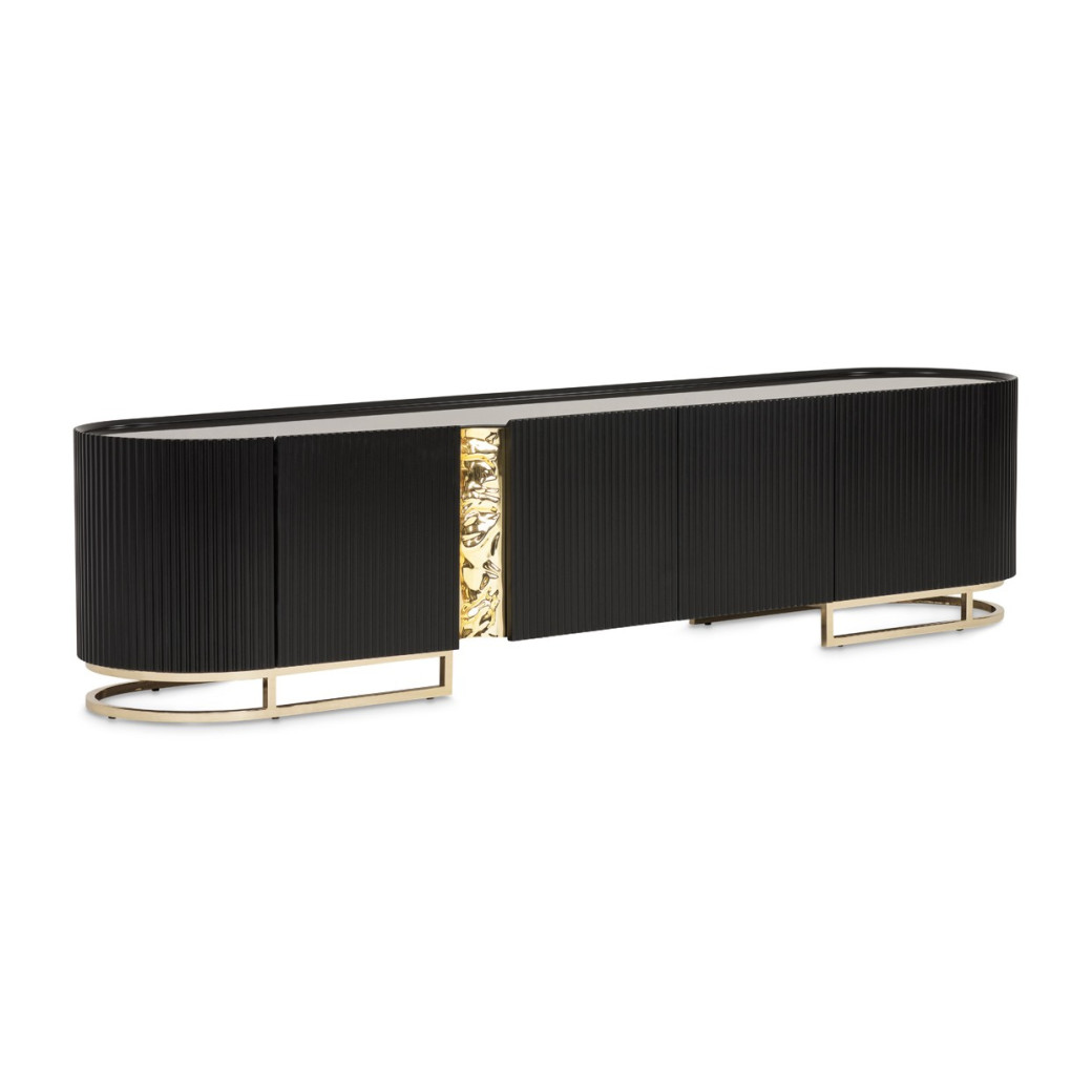 LFR-LSBN081-826 Media Cabinet Silken Matte Black Lisbon Collection By Michael Amini