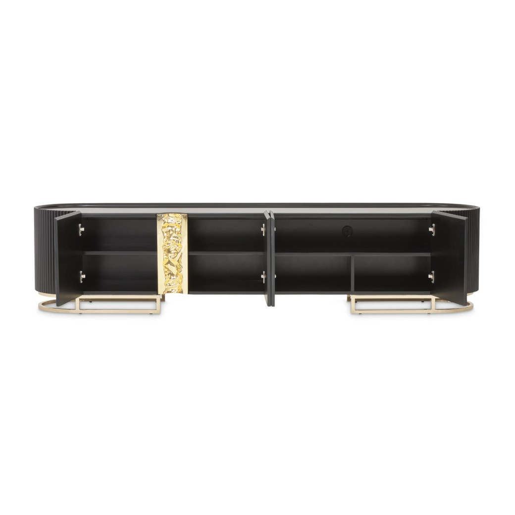 LFR-LSBN081-826 Media Cabinet Silken Matte Black Lisbon Collection By Michael Amini