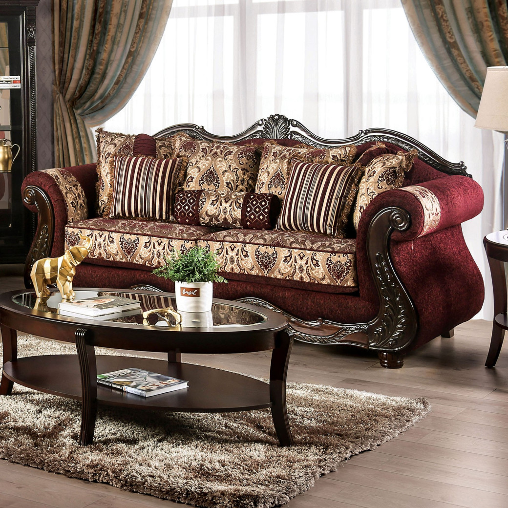 SM6433 Traditional Living Room burgundy. Matteo Collection By Furniture Of America